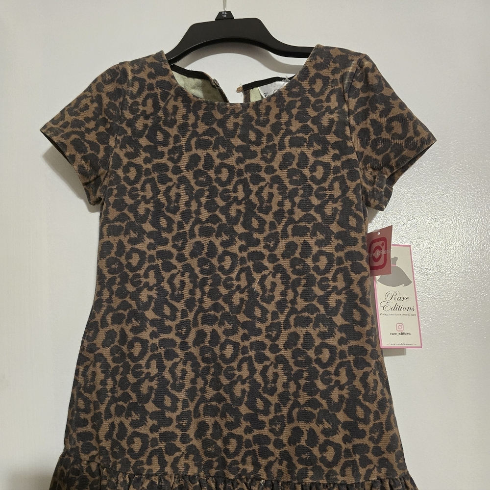 Rare Editions Leopard Print Short Sleeve Dress in Brown and Black